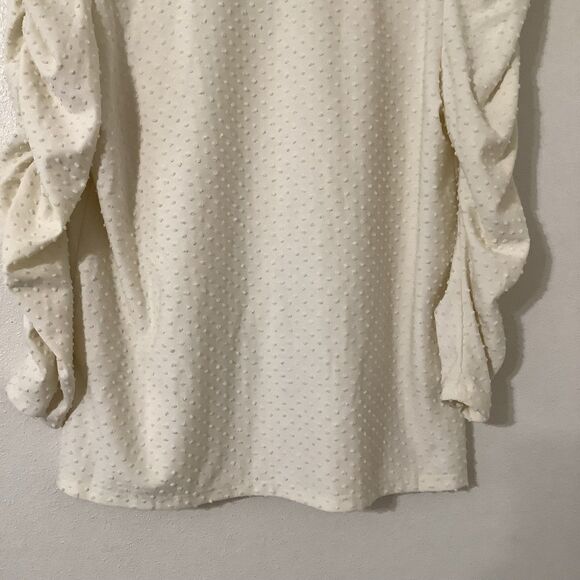 Banana Republic Off White Raised Polka Dot Preppy Minimalist Puff Sleeve Top S - Picture 8 of 8